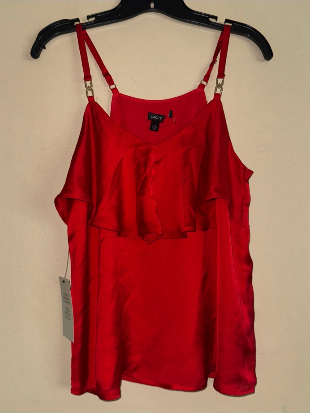 CACHE Red Ruffle Satin Flowy Tank Size XS NWT!